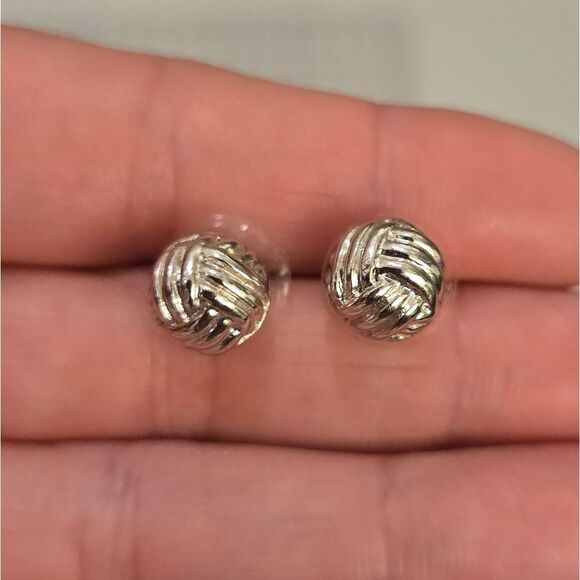 Silver Tone Weaved Studded Earrings - Picture 1 of 4